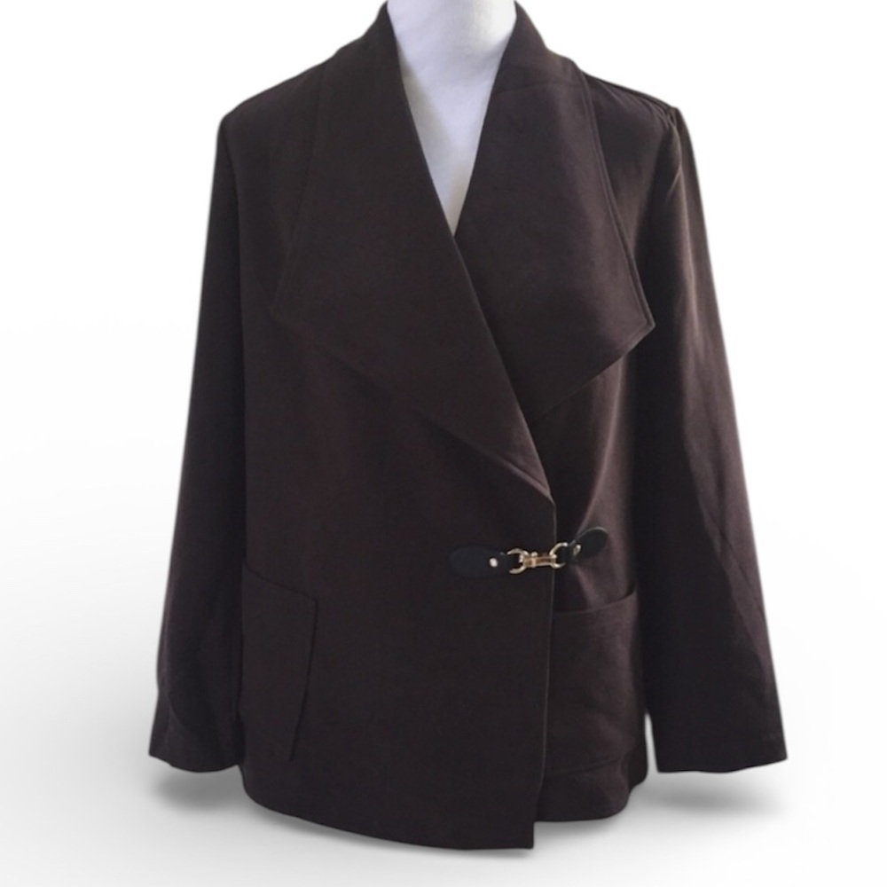 CHICO'S‎ TWILL TOGGLE Chocolate BROWN KNIT JACKET BLAZER CHICO'S 3 NWT